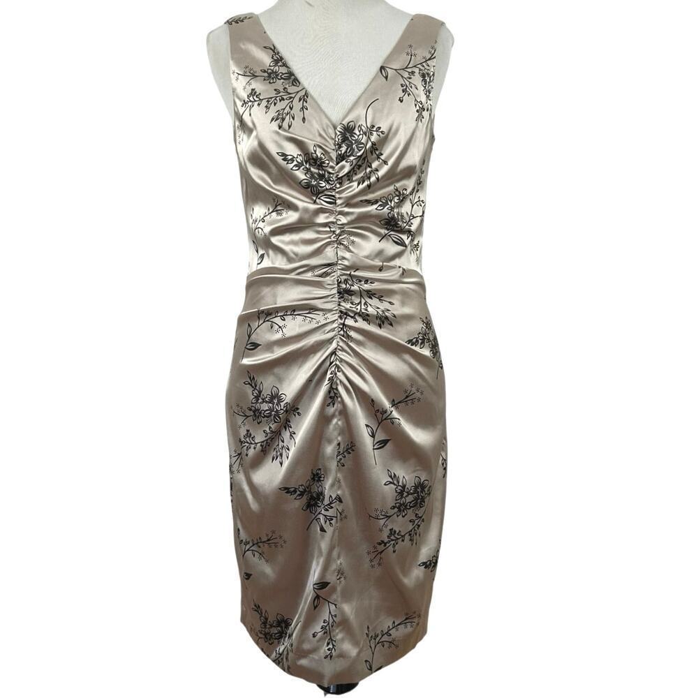 Le Chateau Satin Ruched Cocktail Dress Floral Vintage Y2K Party Women Small